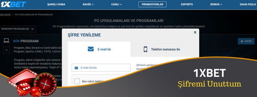 1xbet şifremi unuttum