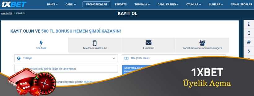 1xbet üyelik açma