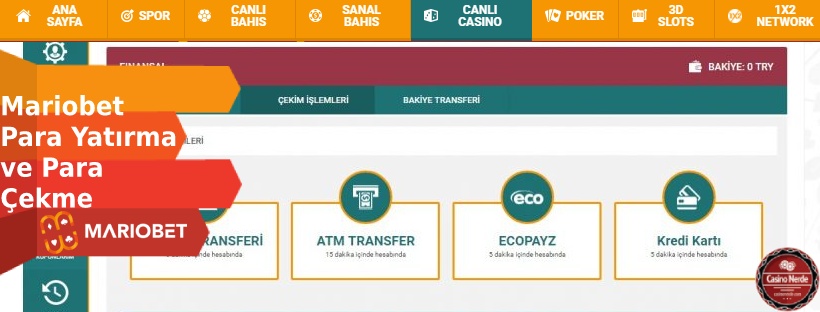 Mariobet Para Yatırma ve Para Çekme 