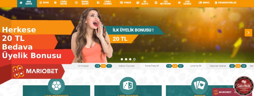 Mariobet Herkese 20 TL Bedava Üyelik Bonusu 