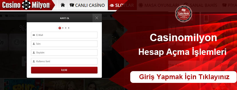 Casinomilyon Hesap Açma Üyelik İşlemleri